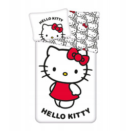Pościel Hello Kitty 140x200 cm Czerwono-Biała Bawełniana