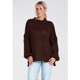Damski sweter oversize z półgolfem i bufiastymi rękawami
