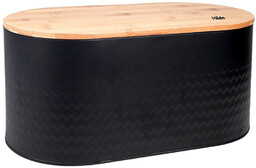 Chlebak stalowy z deską drewnianą czarny 34x18,5x15,5 cm