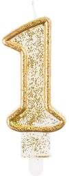 Świeczka cyferka ze złotą obwódką i brokatem -