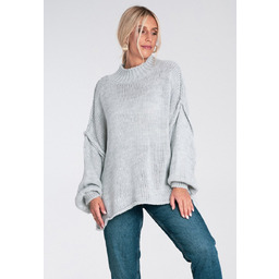 Damski sweter oversize z półgolfem i bufiastymi rękawami,