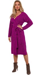 Swetrowa Sukienka z Wiązaniem na Zakładkę - Malinowa