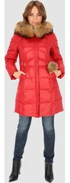 Czerwona zimowa kurtka damska z kapturem Perso