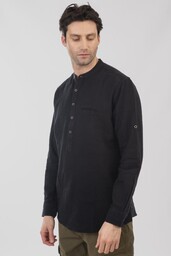 Koszula Męska Lniana ze Stójką Czarna DOUBLE Duże