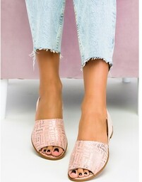 Różowe sandały płaskie z napisami polska skóra Casu