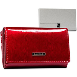Błyszczący skórzany portfel damski na karty Cavaldi, czerwony
