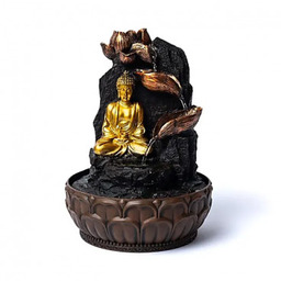 Medytujący budda z fontanną lotosu 19.5x19.5x27cm - Darmowa