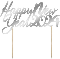Topper papierowy srebrny na tort Happy New Year