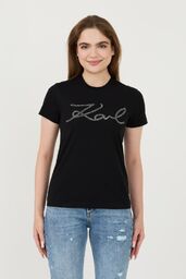 KARL LAGERFELD Czarny damski t-shirt Rhinestone Logo