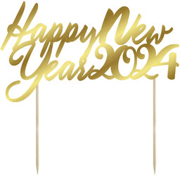 Topper papierowy złoty na tort Happy New Year