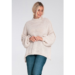 Damski sweter oversize z półgolfem i bufiastymi rękawami