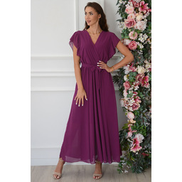 Sukienka maxi rozkloszowana z falbanką śliwka Mady