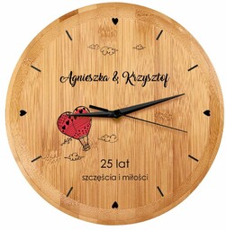 Zegar ścienny bambusowy z nadrukiem dla pary