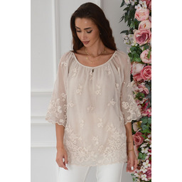 Bluzka z haftowanego szyfonu beż Klaresa
