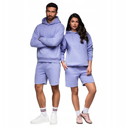 Komplet dresowy UNISEX bluza z kapturem szorty lawendowy