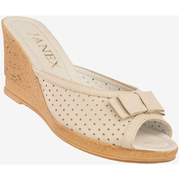 Klapki Na Koturnie Damskie Skórzane Buty Z Kokardą