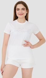 KARL LAGERFELD Biały damski t-shirt Rhinestone Logo