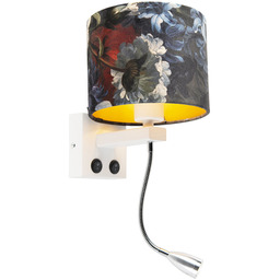 Nowoczesna lampa ścienna biała z aksamitnym abażurem