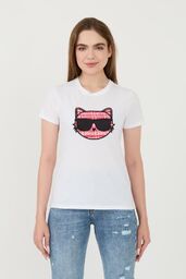 KARL LAGERFELD Biały damski t-shirt Boucle Choupette