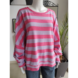 Bluza a''la ponczo w różowe paski - lila