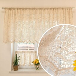 Kremowa bawełniana zazdrostka gotowa ażurowa na tunel 150x90cm