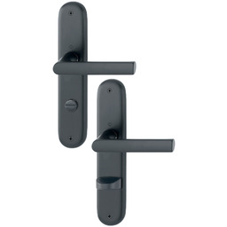 Hamburg - Komplet klamek aluminiowych długi szyld, WC,