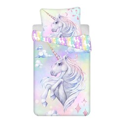Jerry Fabrics Pościel bawełniana 140x200 Jednorożec pastelowa kolorowa