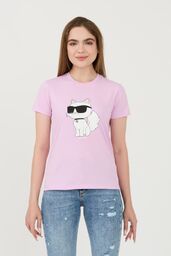 KARL LAGERFELD Lawendowy damski t-shirt Ikonik 2.0 Choupette,