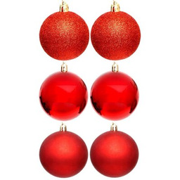 CHRISTMAS DECORATION Bombki 80 mm Czerwony (6 sztuk)