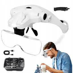 Okulary Powiększające Lupa Nagłowna Zegarmistrzowska LED+5 Soczewek