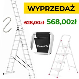 Drabina aluminiowa 3x10 HIGHER + schodki 4 stopniowe