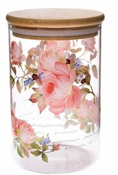 Szklany słoik z pokrywką bambusową Róża, 840 ml