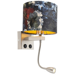 Srebrna lampa ścienna z aksamitnym abażurem z kwiatami