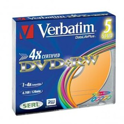 Verbatim DVD+RW, Colour, 43297, 4.7GB, 4x, slim box,