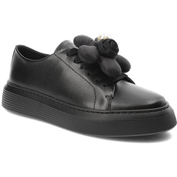 Chebello Czarne Eleganckie Sneakersy Z Ozdobnym Kwiatem