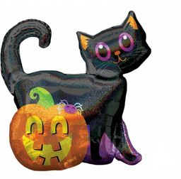 Balon foliowy Czarny kot i dynia na Halloween