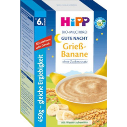 HiPP, Bio, mleczna kaszka wielozbożowa z bananami, 2x225