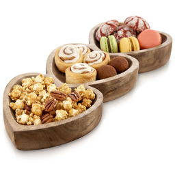 Talerz na przekąski drewniany dzielony serce MANGO 40x16