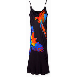 Sukienka na ramiączkach z satyny z papugami Tyler