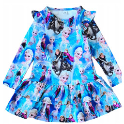 Sukienka 134 Niebieska Z Falbankami Elsa I Anna