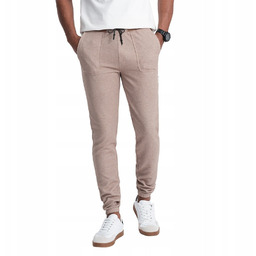 Męskie spodnie dresowe z dzianiny kawowe V2 OM-PASK-0211