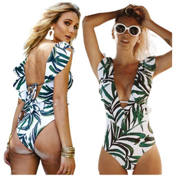 Jednoczęściowy Strój Kąpielowy Monokini Liście Print Kostium