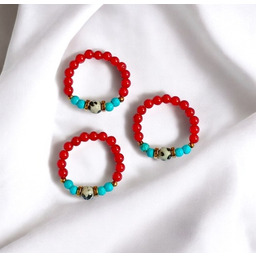 Pakamera Pierścionek : INDIA : koral, jaspis, magnezyt,