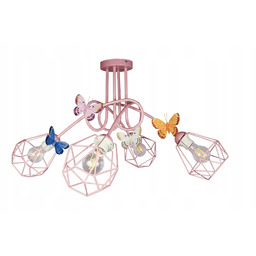 Lampa sufitowa wisząca żyrandol Edison Motylek loft różowa