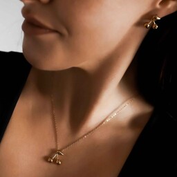 Komplet biżuterii wisienki złote naszyjnik i kolczyki stal