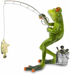 Figurka dekoracyjna żaba wędkarz 14,5x15 108659
