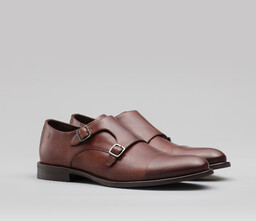 Jasnobrązowe buty monki skórzane p001