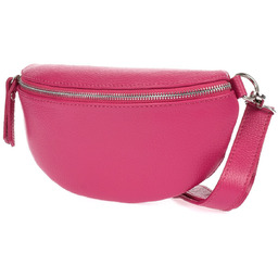 Fuksjowa Damska Skórzana Włoska Saszetka Nerka na pasek