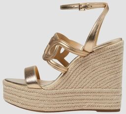 MICHAEL KORS Złote sandały Alma Wedge Espadrille