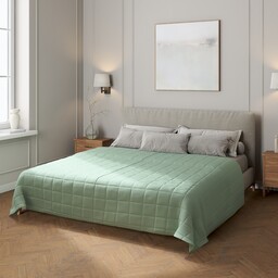 Narzuta pikowana w kratę, zieleń eukaliptusa, Loneta